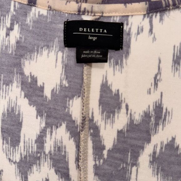 Anthropologie Deletta Sz L Ikat‎ Tunic Tee Lavender Purple Cream Cap Sleeve - Picture 4 of 8
